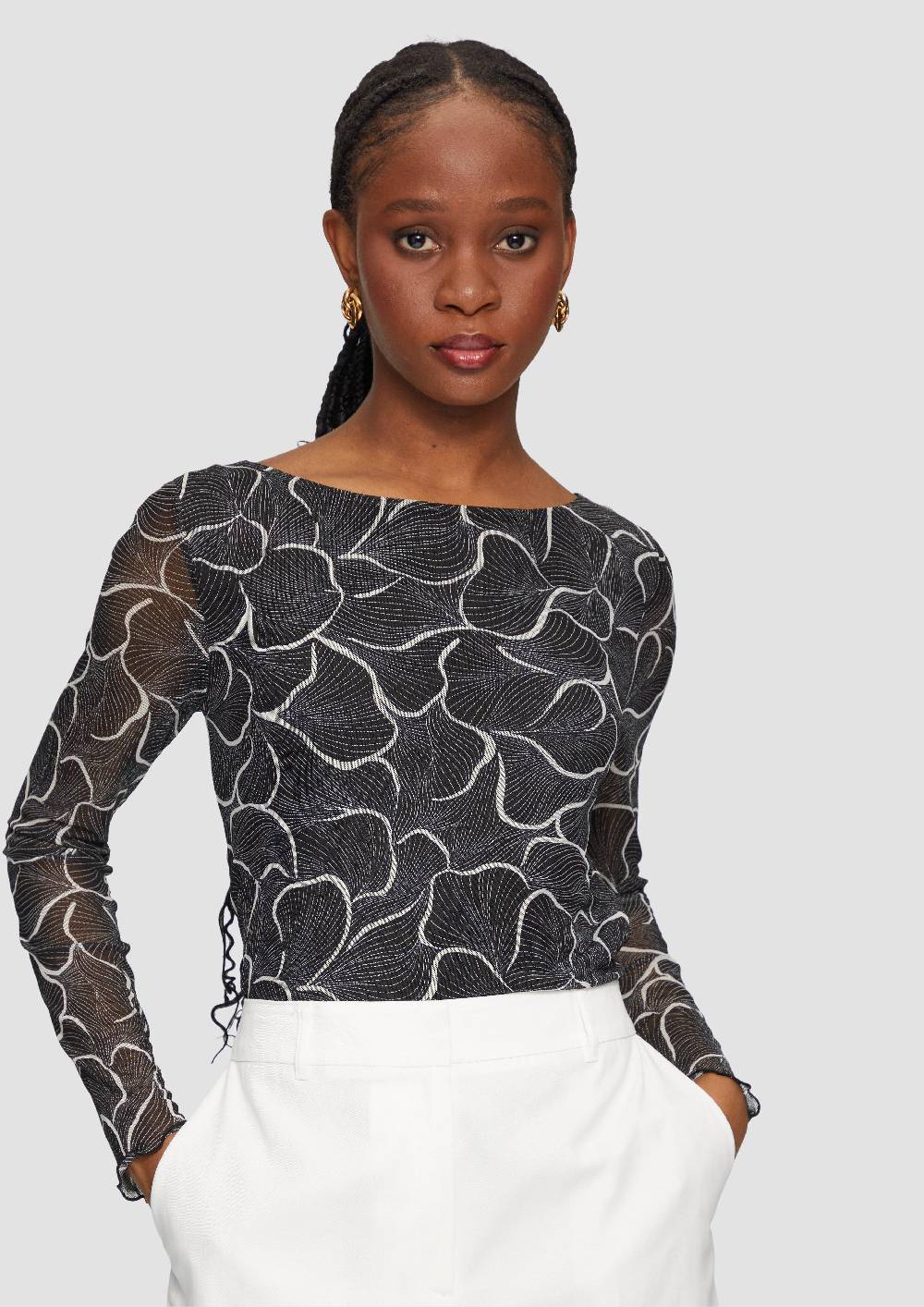 S.Oliver Mesh-Shirt Mit U-Boot-Ausschnitt