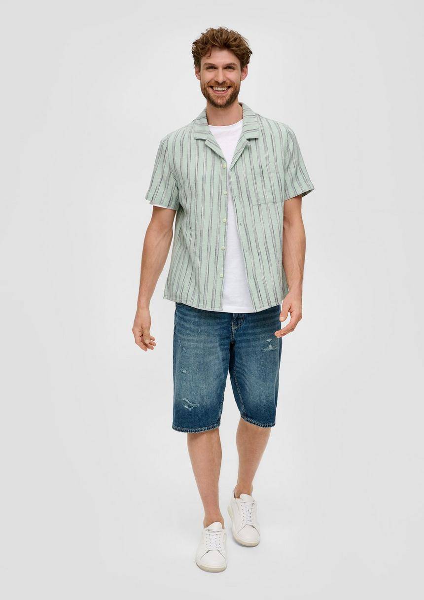 S.Oliver Resort Fit: Kurzarmhemd Aus Leinenmix