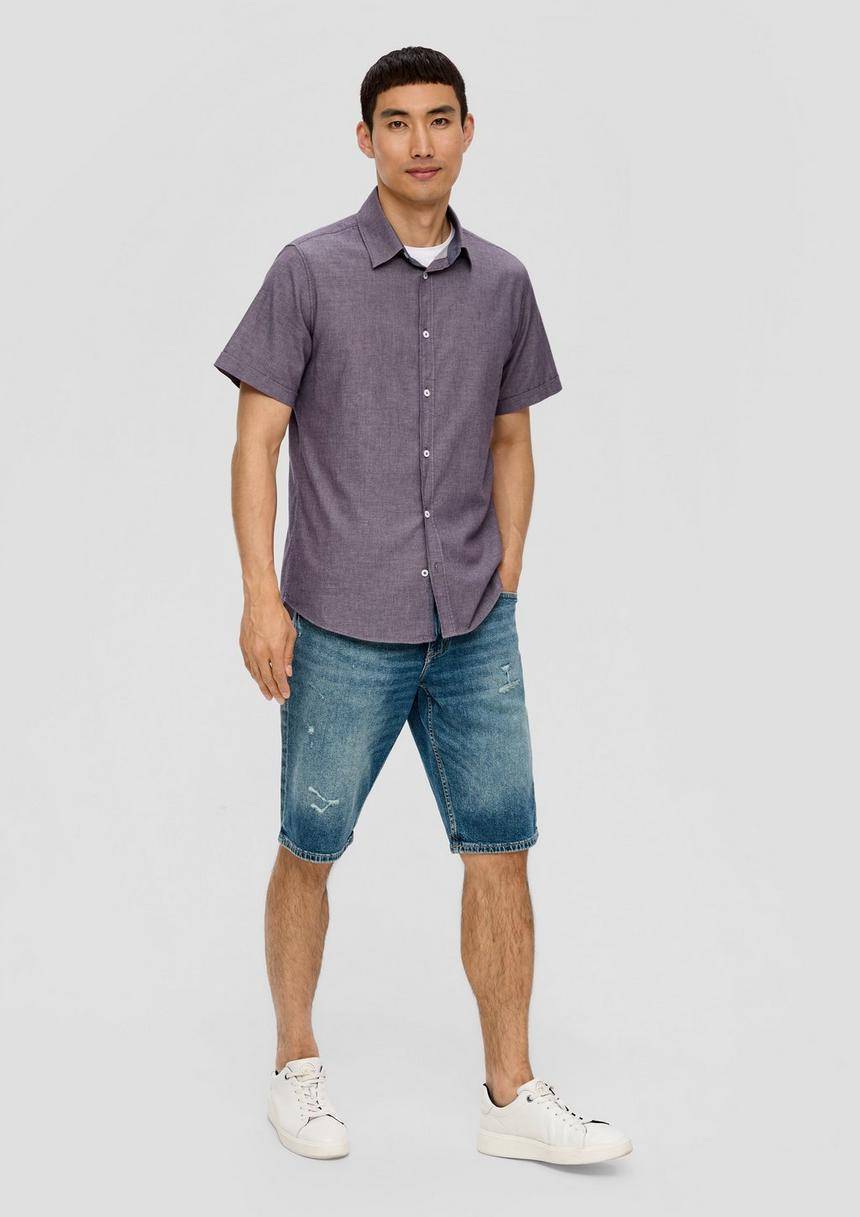 S.Oliver Slim Fit: Kurzarmhemd Mit Chambray-Details