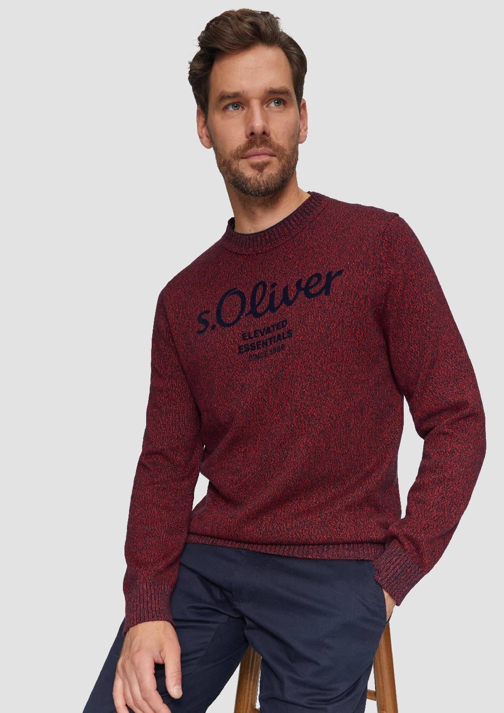 S.Oliver Strickpullover Mit Logo In Melange-Optik