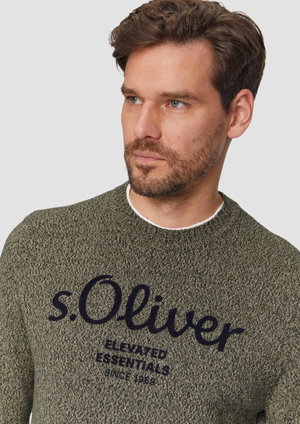 S.Oliver Strickpullover Mit Logo In Melange-Optik