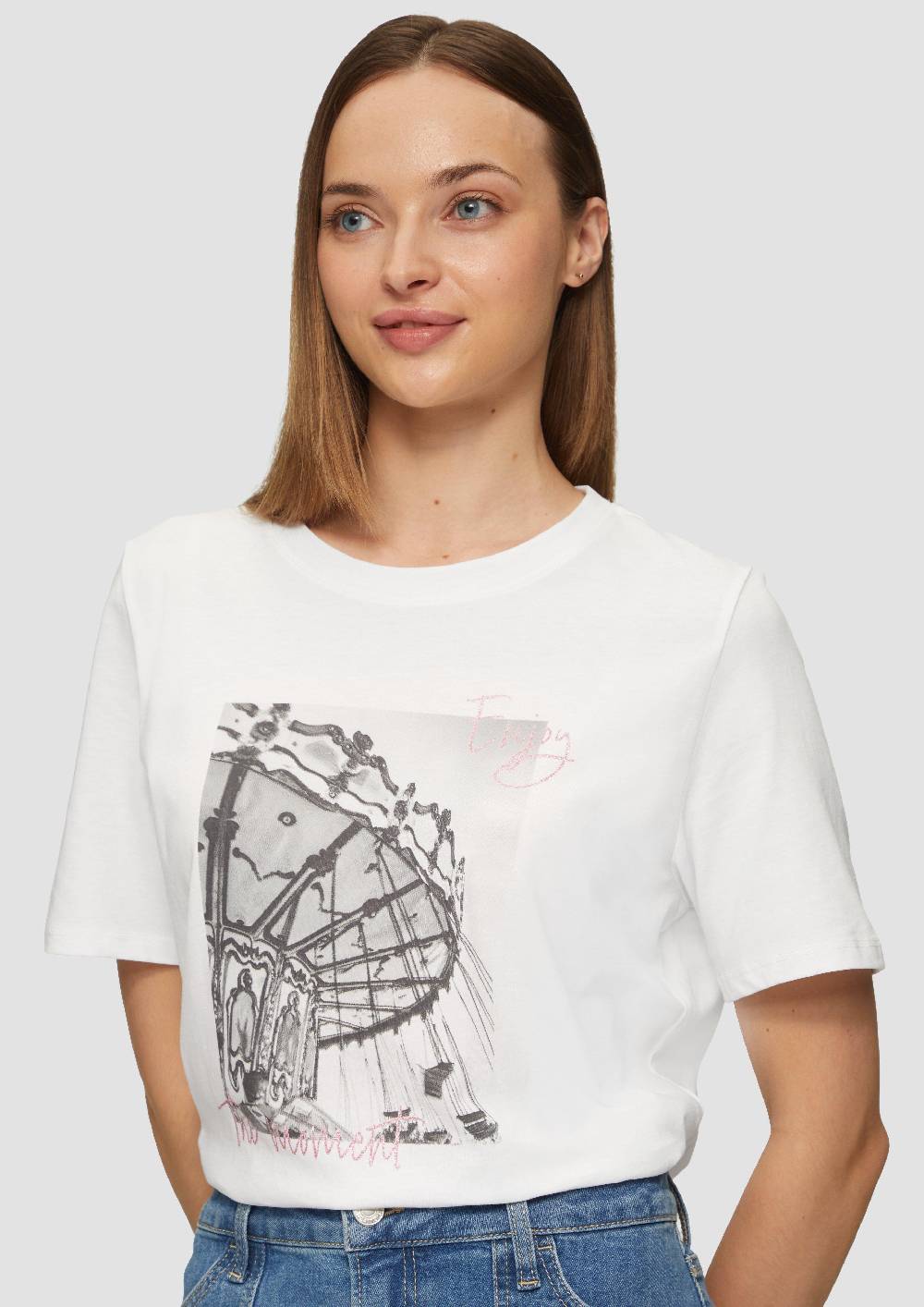 S.Oliver T-Shirt Mit Frontprint Und Glitzer-Detail