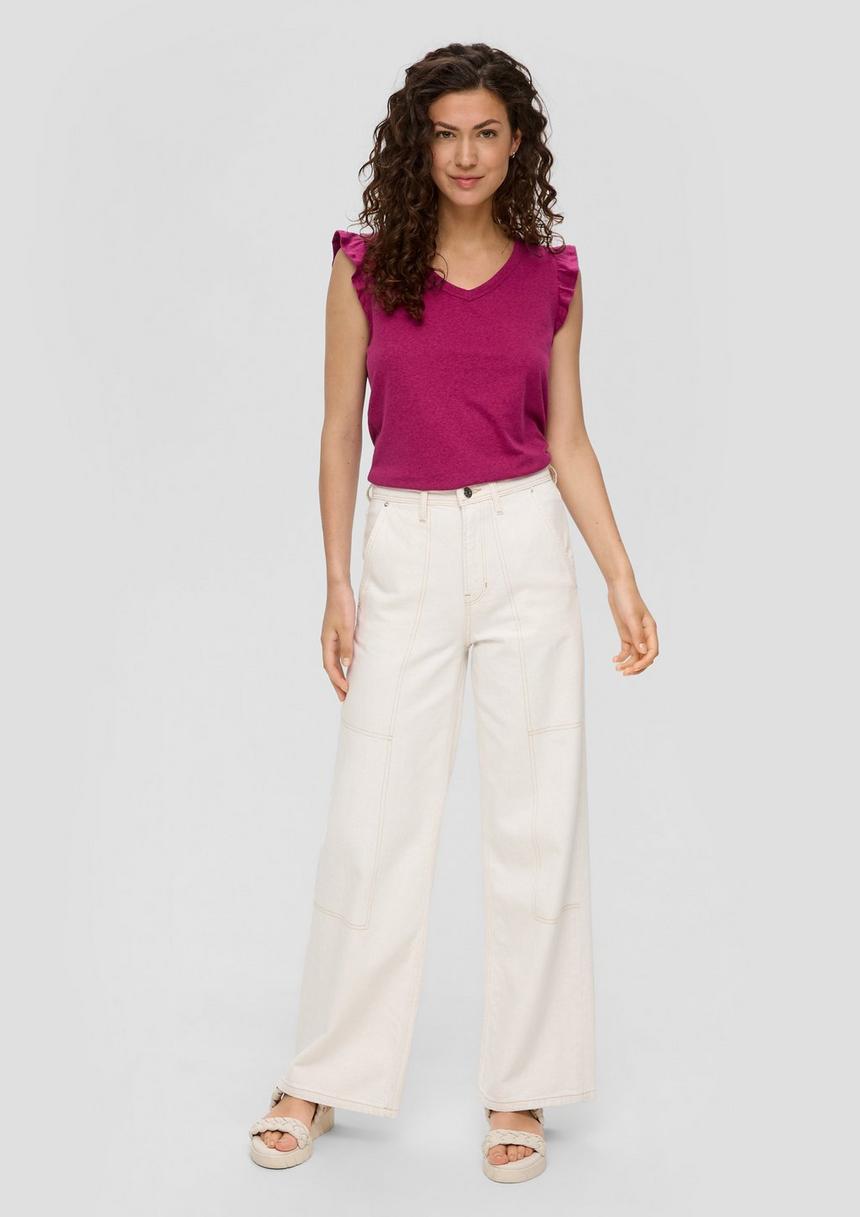 S.Oliver V-Neck-Top Aus Jersey Mit Rüschen