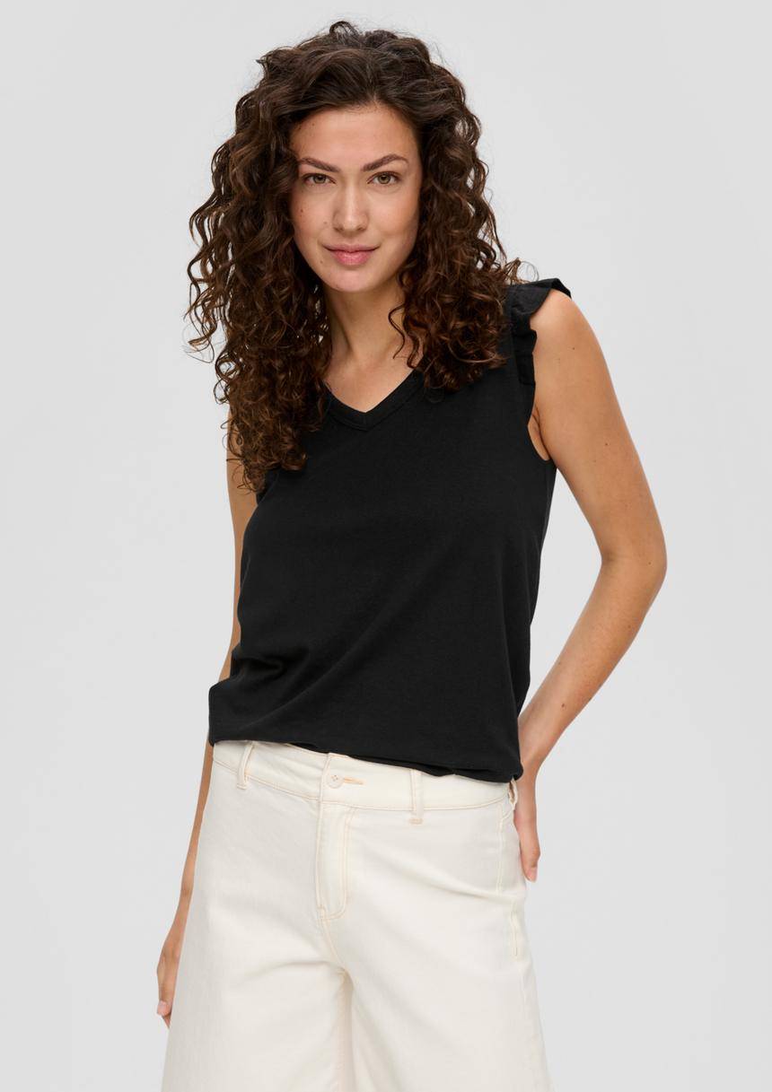 S.Oliver V-Neck-Top aus Jersey mit Rüschen