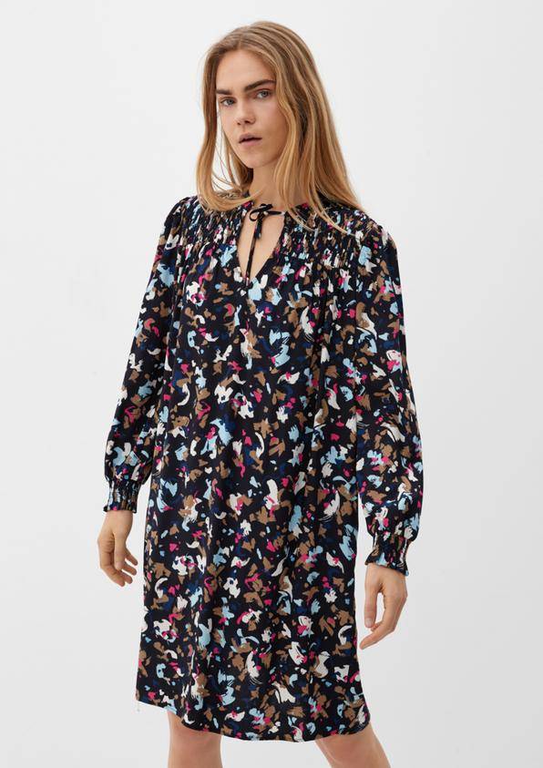 S.Oliver Viskosekleid mit Smok-Details