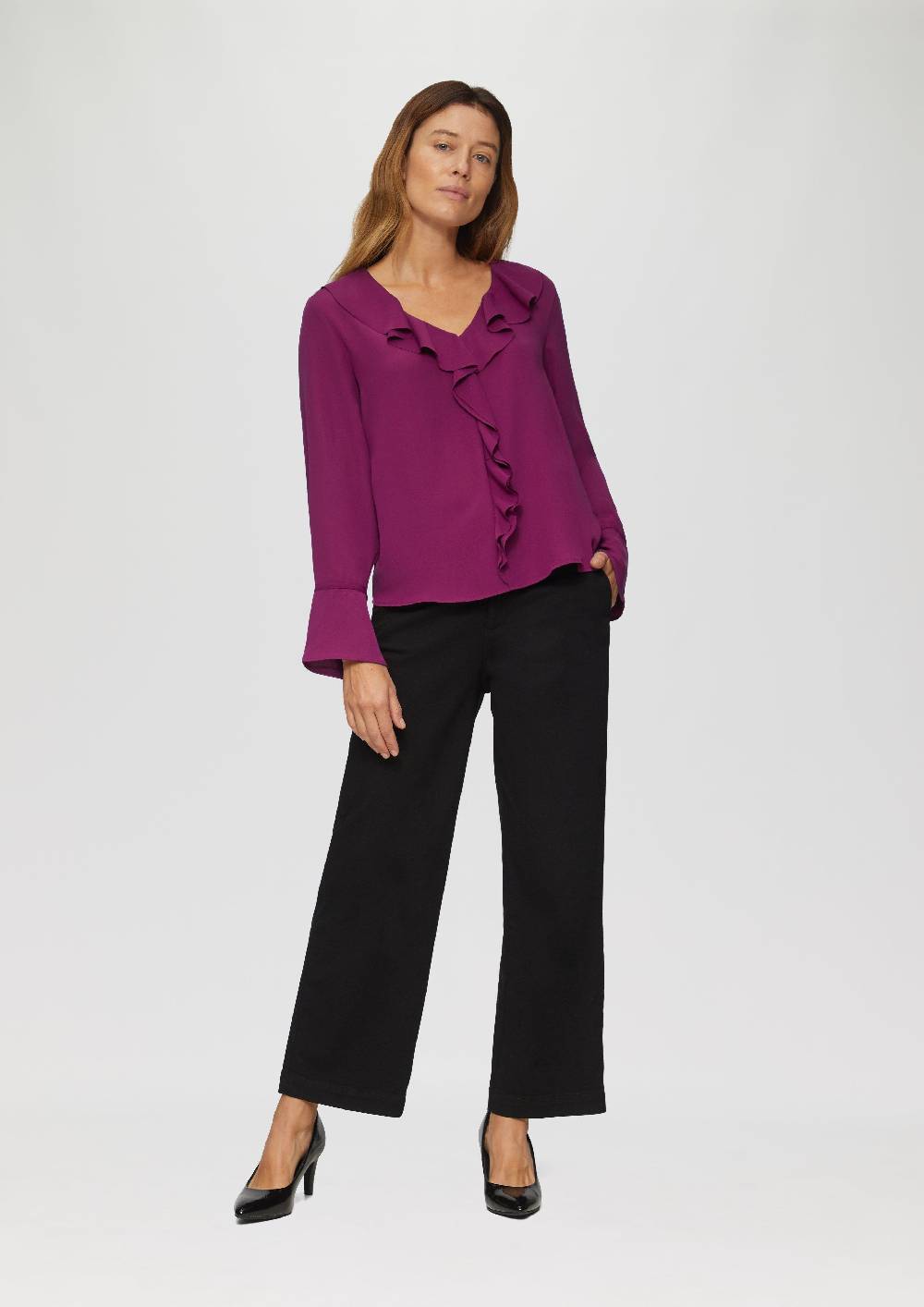 S.Oliver Volantbluse Mit V-Ausschnitt