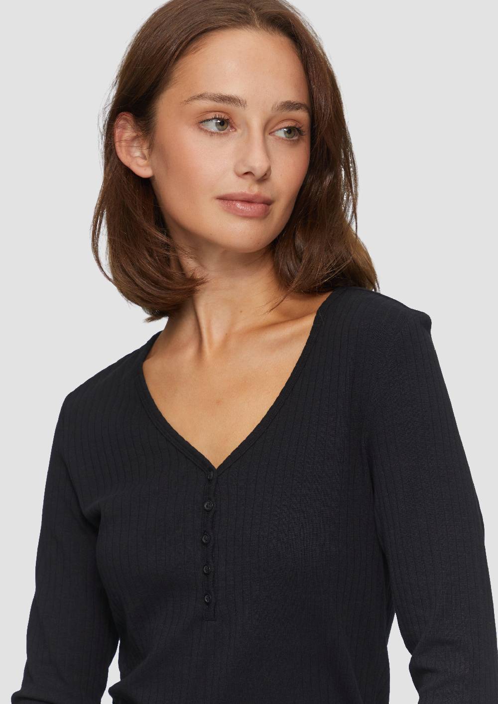 S.Oliver Stretchiges Longsleeve Mit Henleyausschnitt