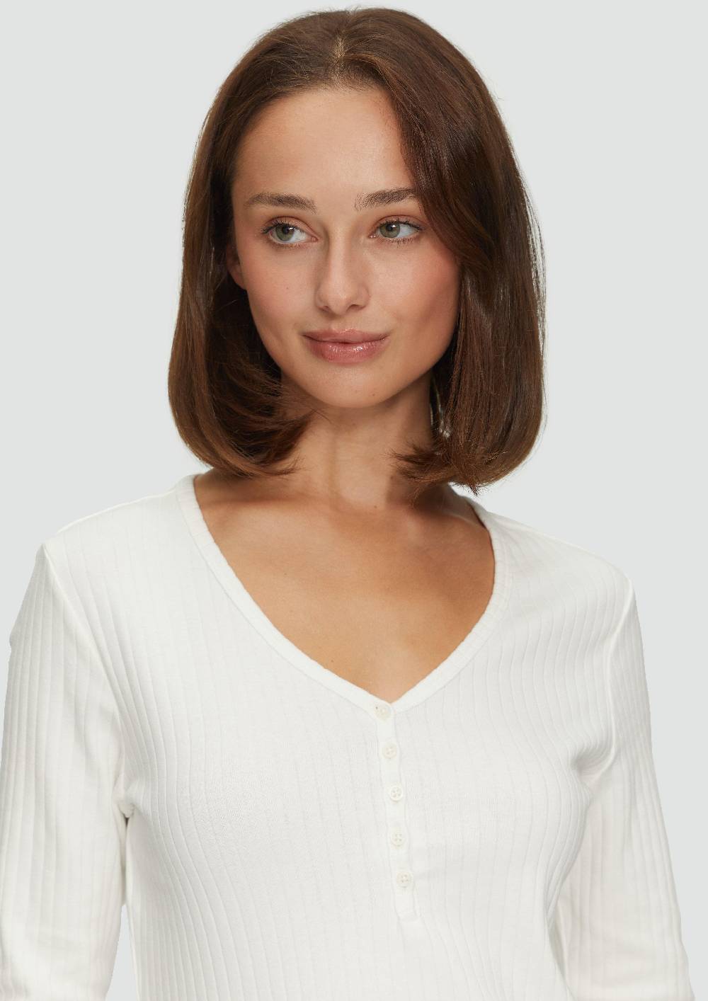 S.Oliver Stretchiges Longsleeve Mit Henleyausschnitt