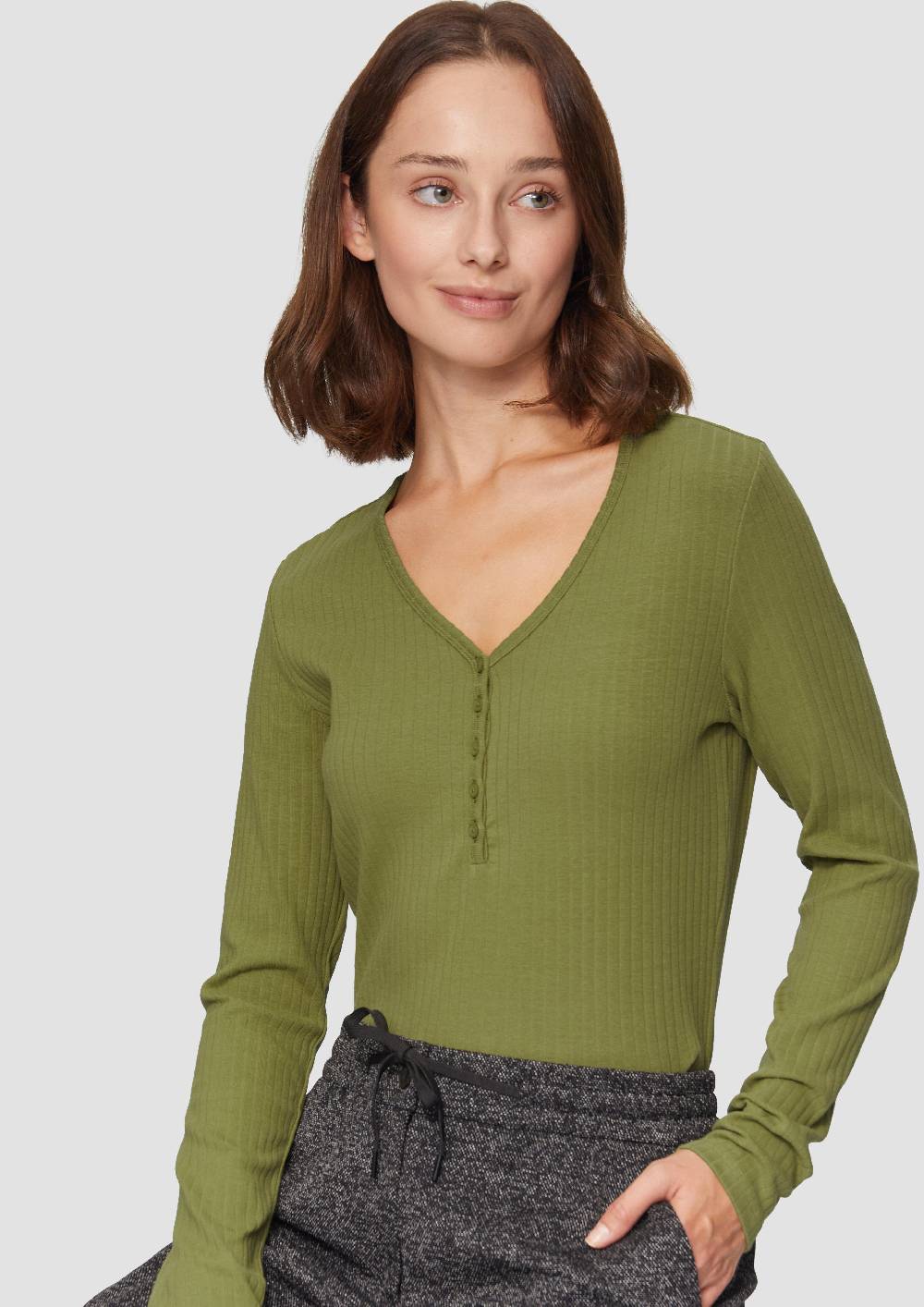 S.Oliver Stretchiges Longsleeve Mit Henleyausschnitt