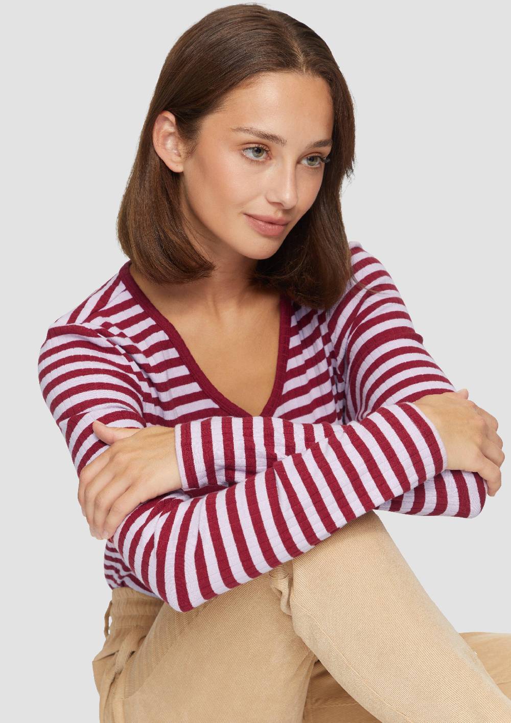 S.Oliver Stretchiges Longsleeve Mit Henleyausschnitt