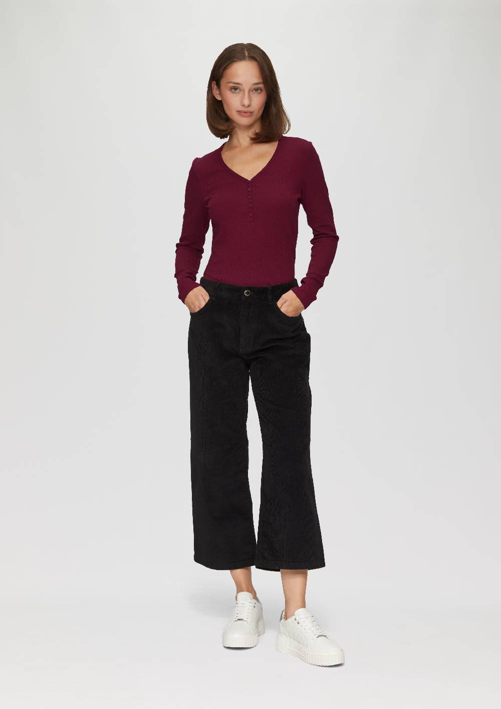 S.Oliver Stretchiges Longsleeve Mit Henleyausschnitt