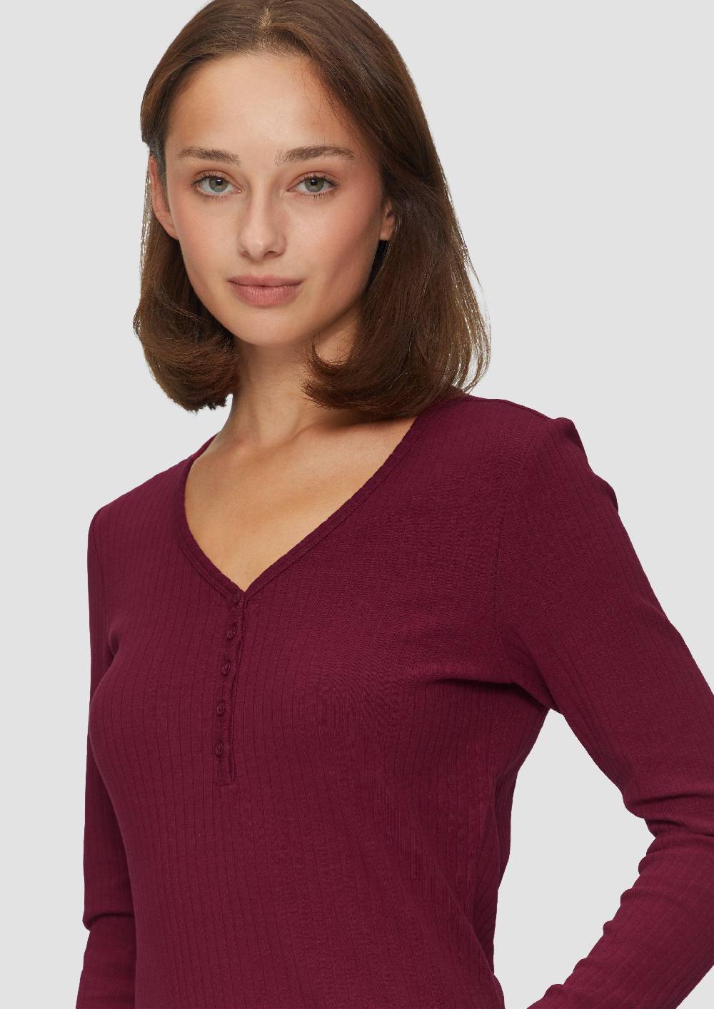 S.Oliver Stretchiges Longsleeve Mit Henleyausschnitt