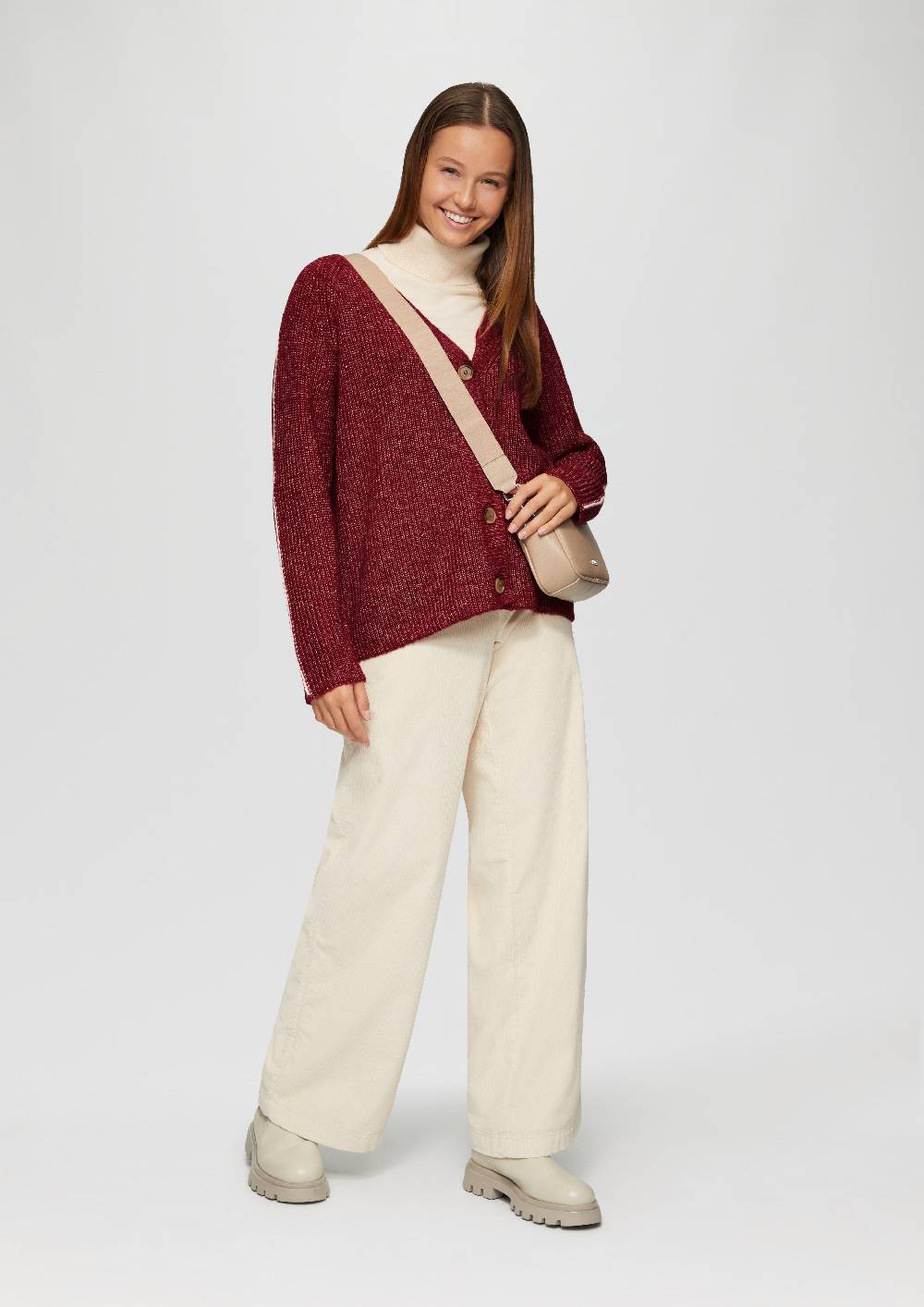 S.Oliver Strickjacke Aus Wollmix Mit Kontrast-Details