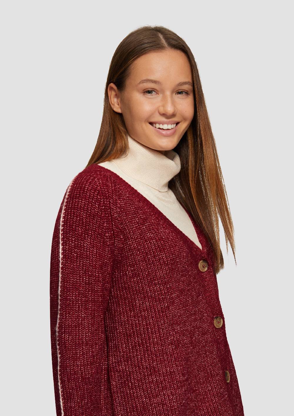 S.Oliver Strickjacke Aus Wollmix Mit Kontrast-Details