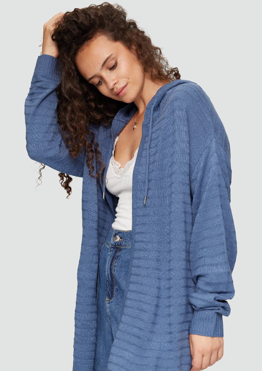 S.Oliver Strickjacke Mit Kapuze Und Streifenstruktur