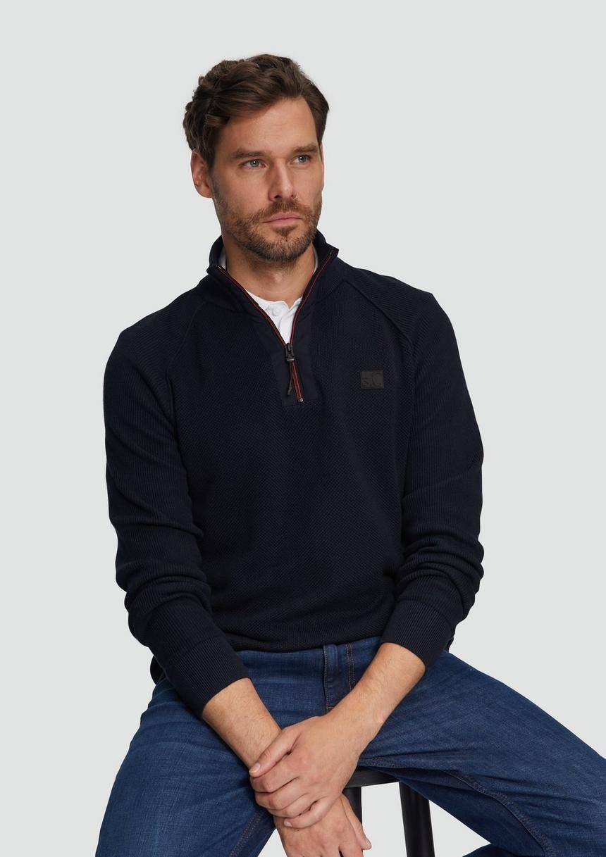 S.Oliver Strickpullover Mit Troyer-Kragen Und Strukturmix