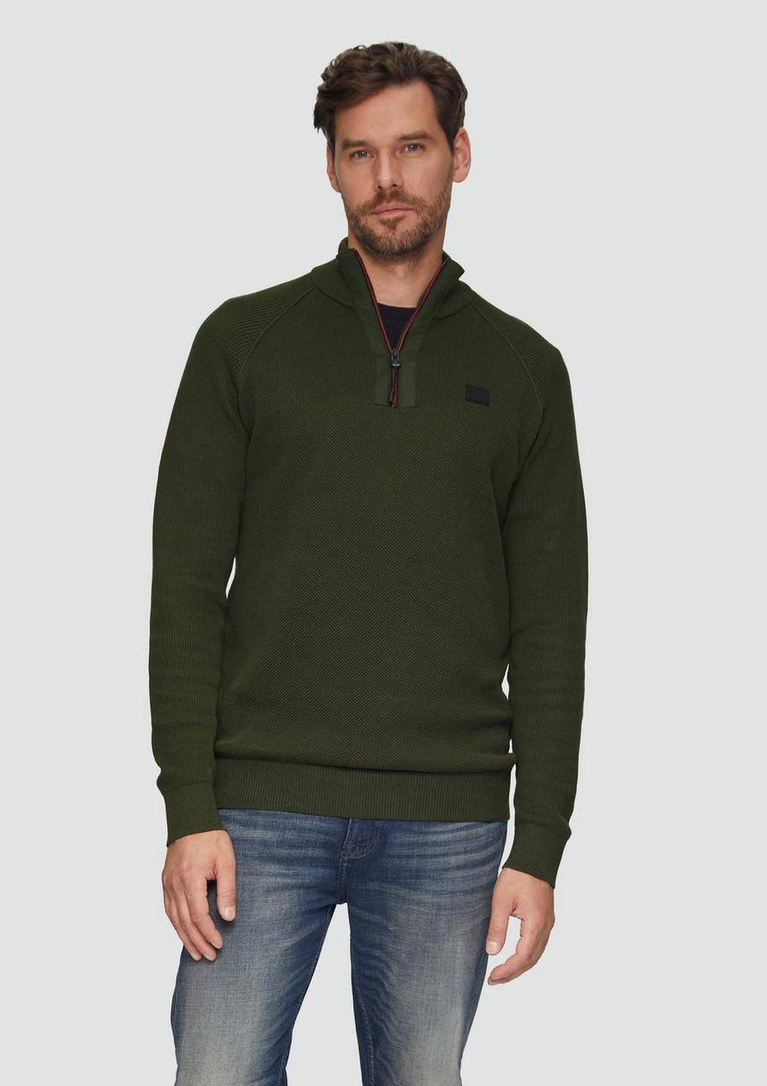 S.Oliver Strickpullover mit Troyer-Kragen und Strukturmix