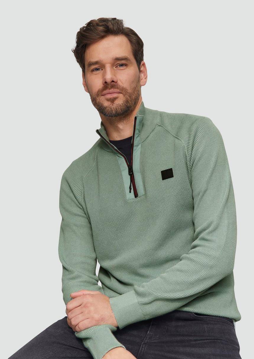 S.Oliver Strickpullover Mit Troyer-Kragen Und Strukturmix
