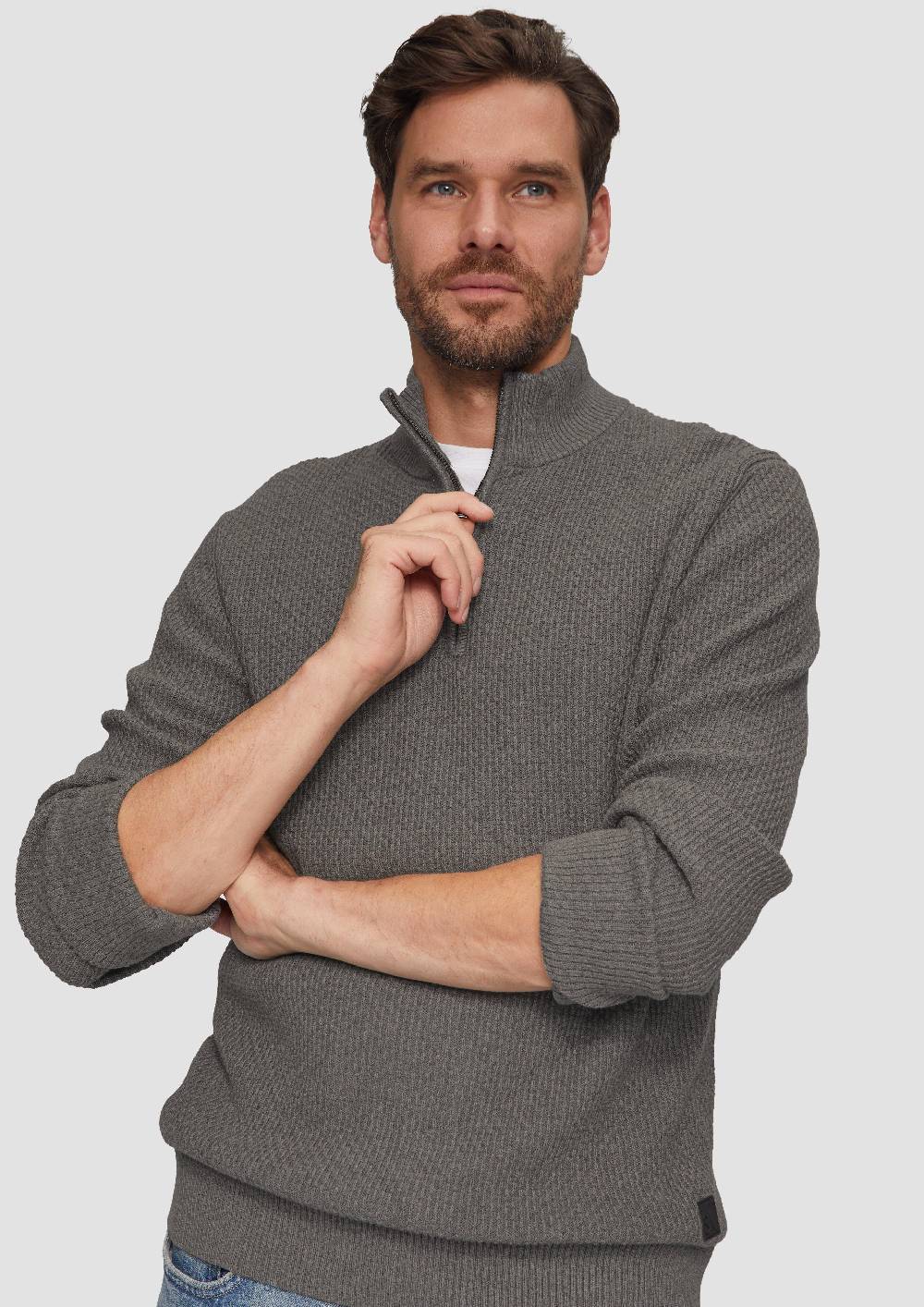 S.Oliver Strickpullover Mit Troyerkragen Aus Strukturstrick