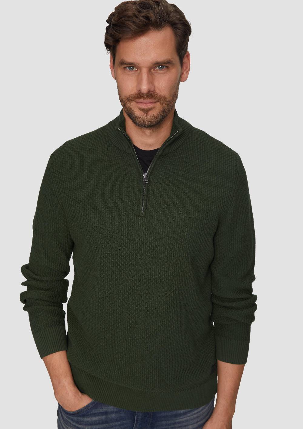 S.Oliver Strickpullover Mit Troyerkragen Aus Strukturstrick