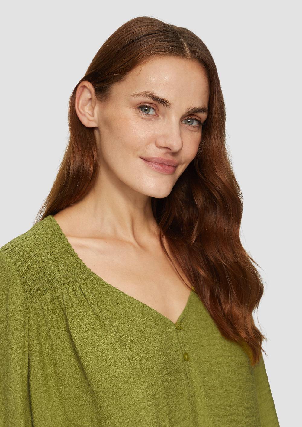 S.Oliver Strukturierte Bluse Aus Viskosemix Mit Smok Details