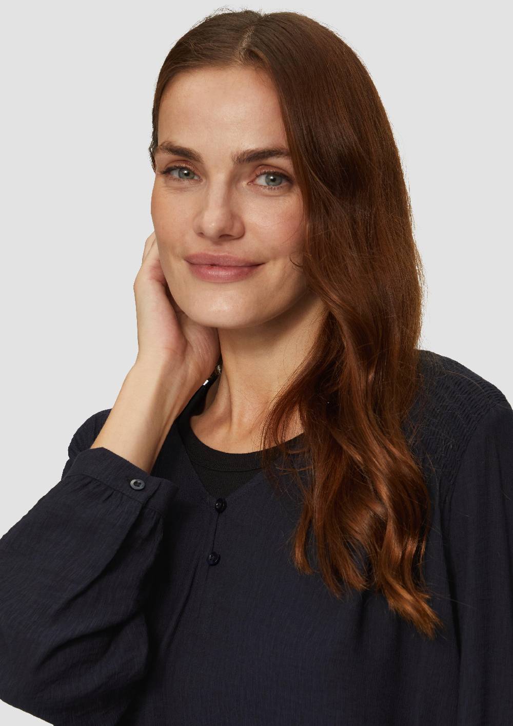 S.Oliver Strukturierte Bluse Aus Viskosemix Mit Smok Details