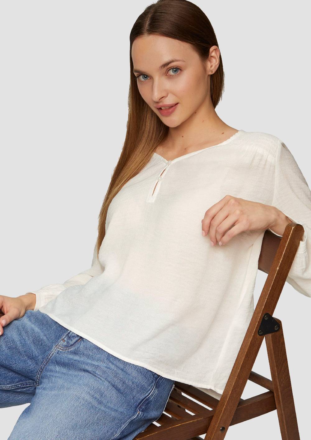 S.Oliver Strukturierte Bluse Aus Viskosemix Mit Smok Details