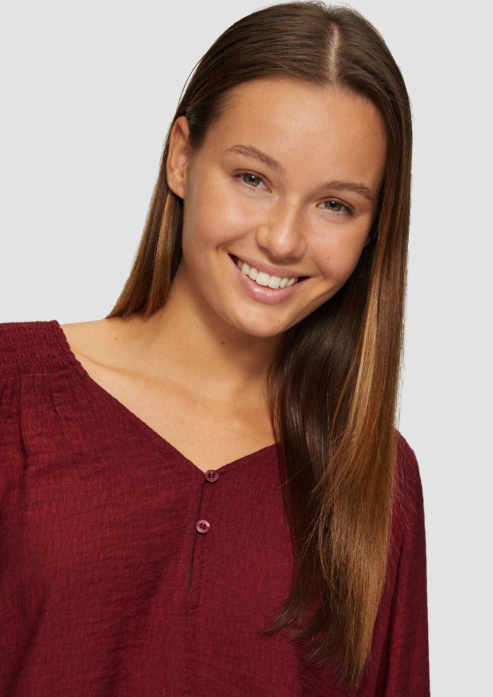 S.Oliver Strukturierte Bluse Aus Viskosemix Mit Smok Details