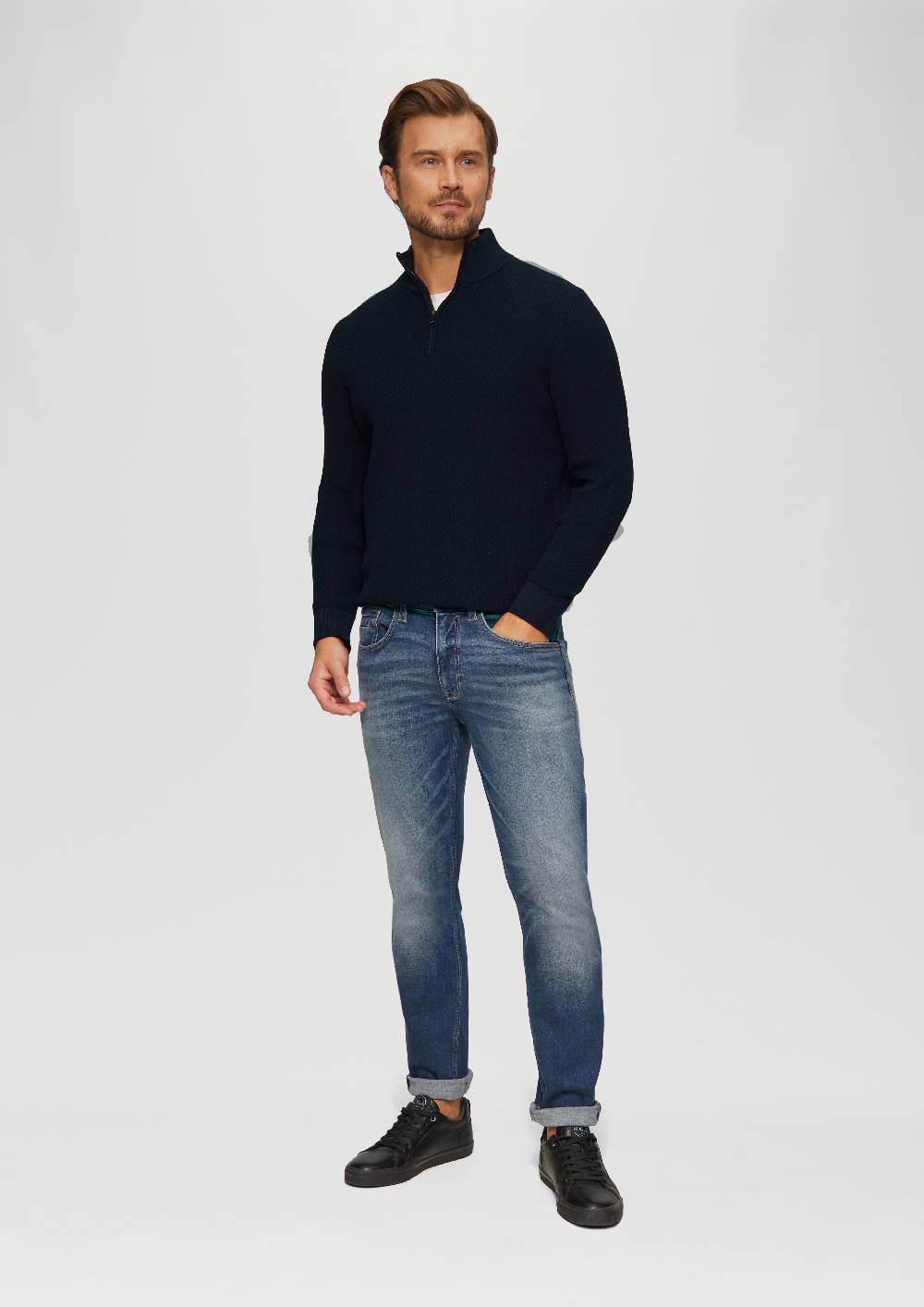 S.Oliver Strukturierter Strickpullover Mit Troyerkragen