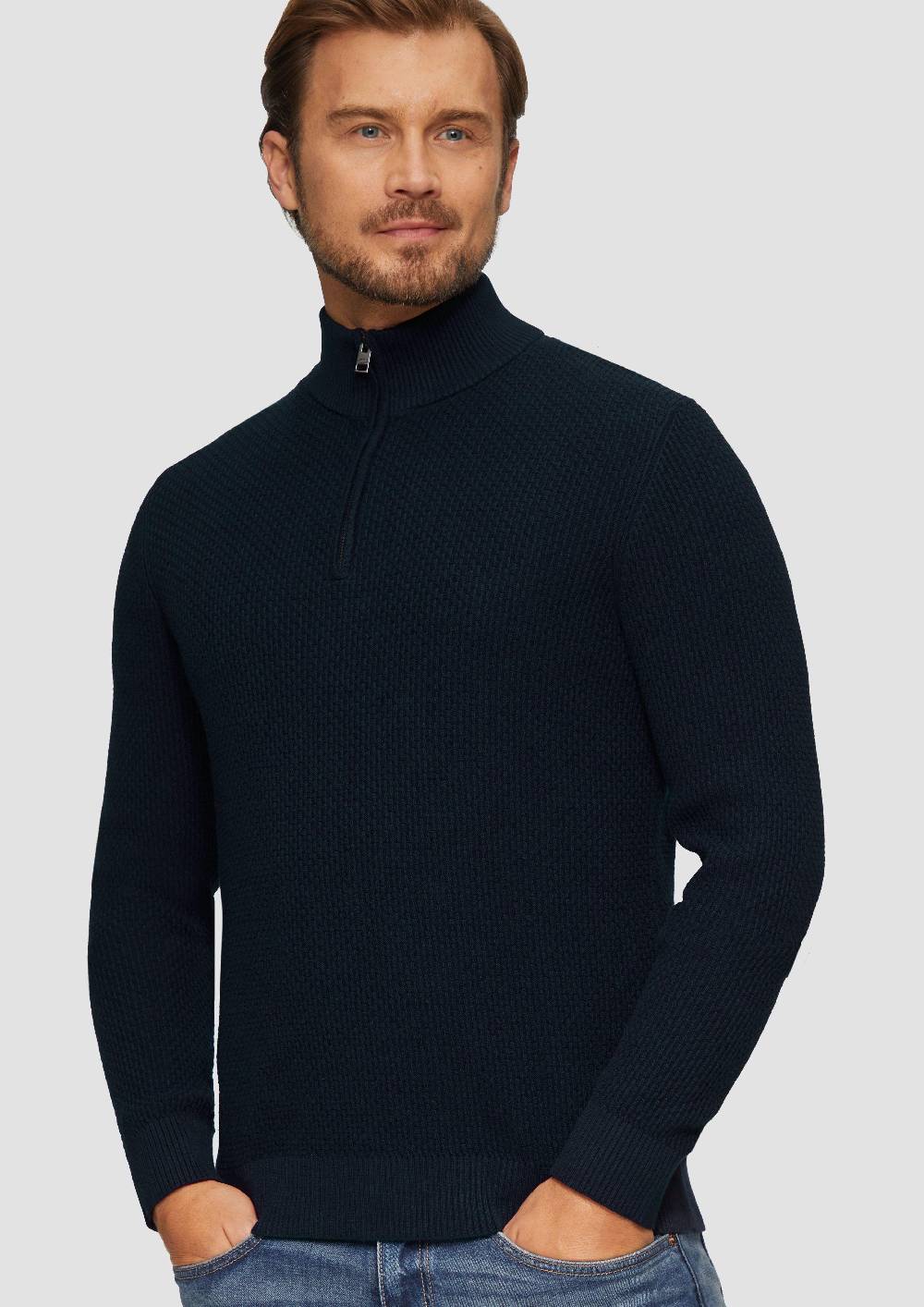 S.Oliver Strukturierter Strickpullover Mit Troyerkragen