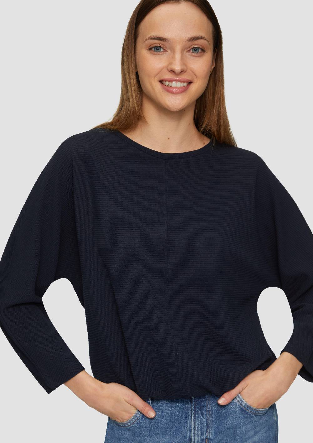 S.Oliver Strukturiertes Sweatshirt Mit Fledermausarm Im O-Shape