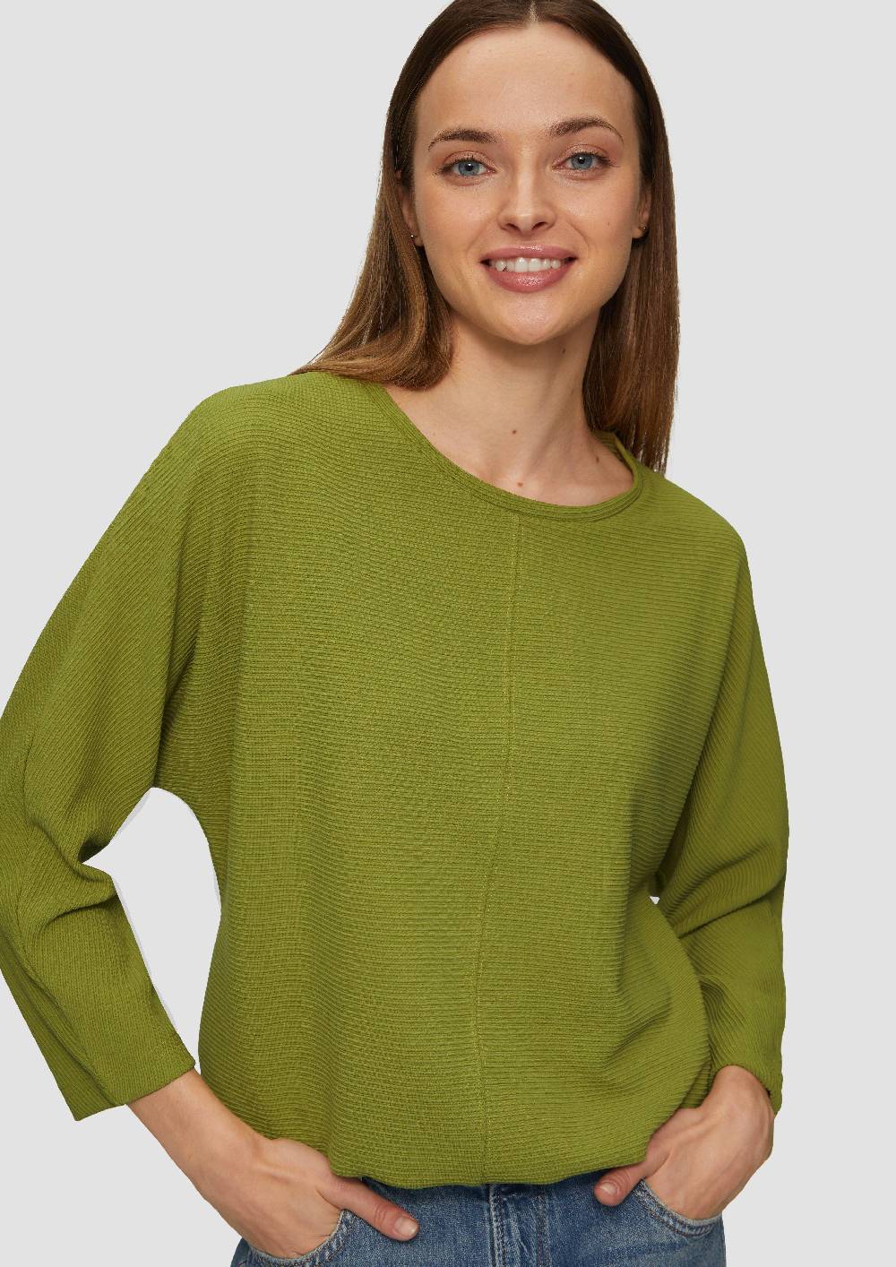 S.Oliver Strukturiertes Sweatshirt Mit Fledermausarm Im O-Shape