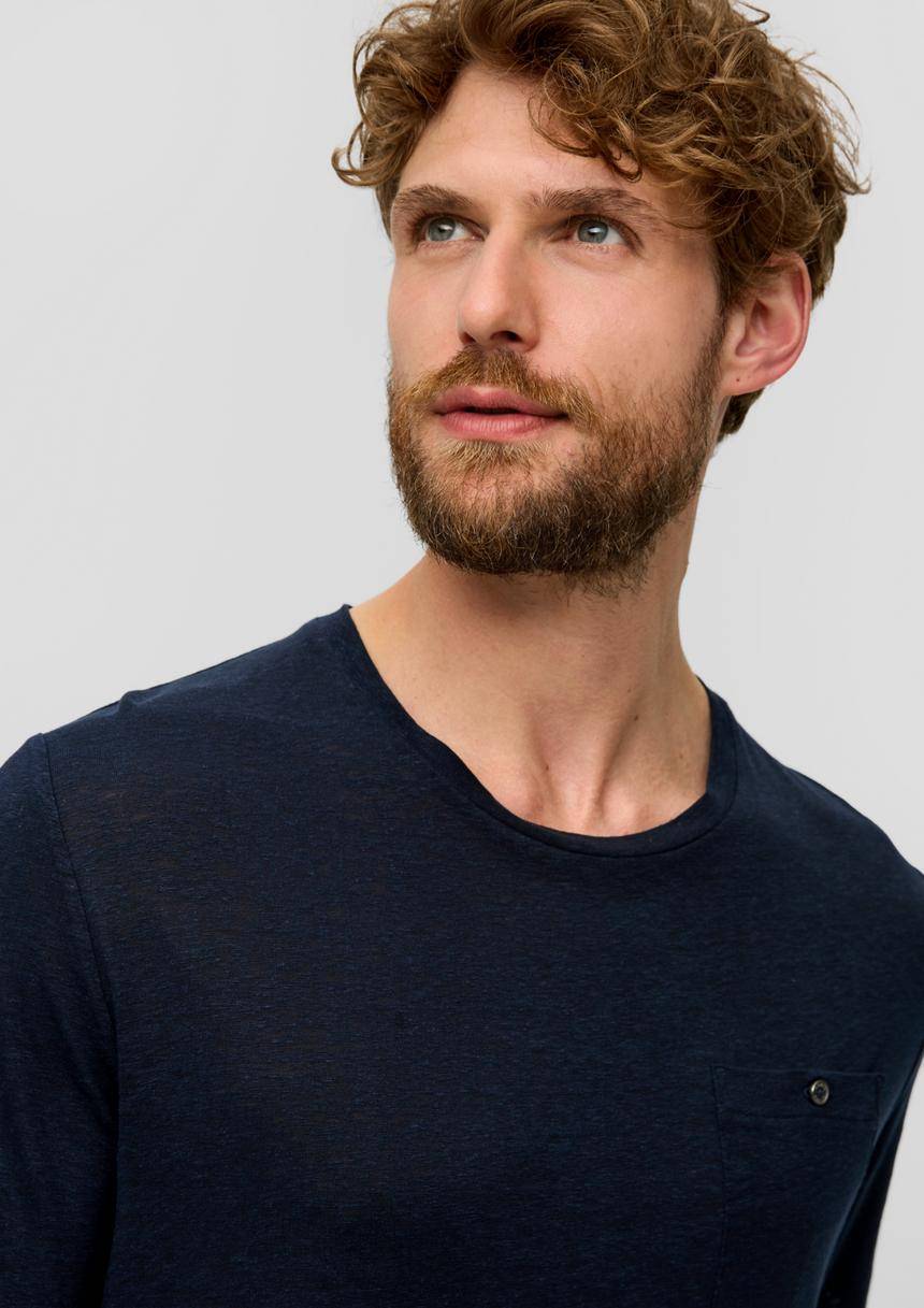 S.Oliver T-Shirt Aus Leinenmix Mit Aufgesetzter Brusttasche