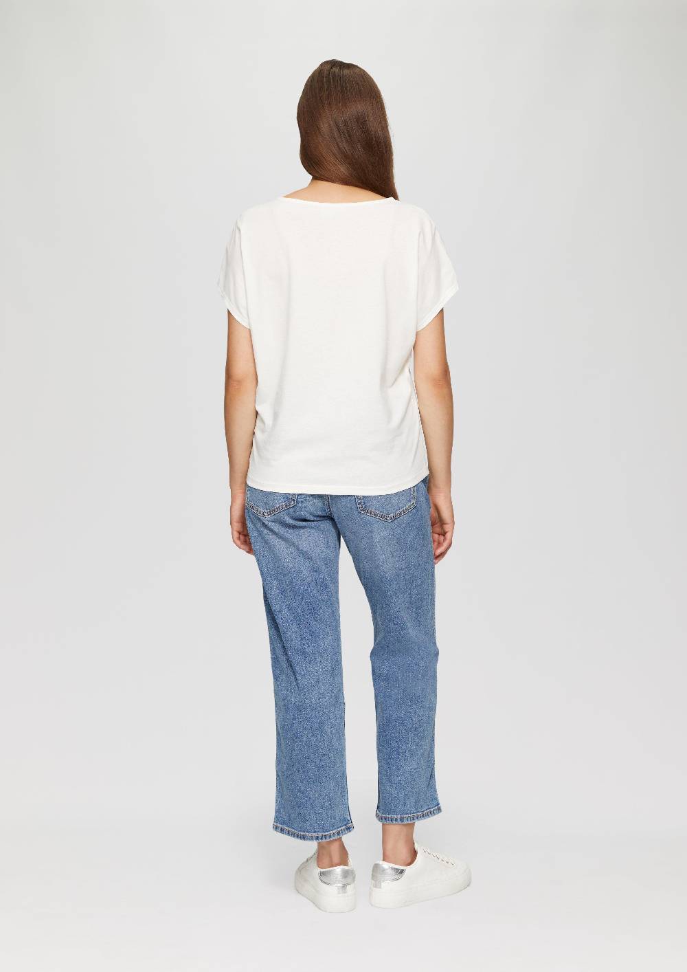 S.Oliver T-Shirt Im Relaxed Fit Mit Stickerei Am V-Ausschnitt