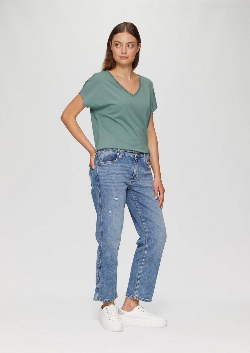 S.Oliver T-Shirt Im Relaxed Fit Mit Stickerei Am V-Ausschnitt