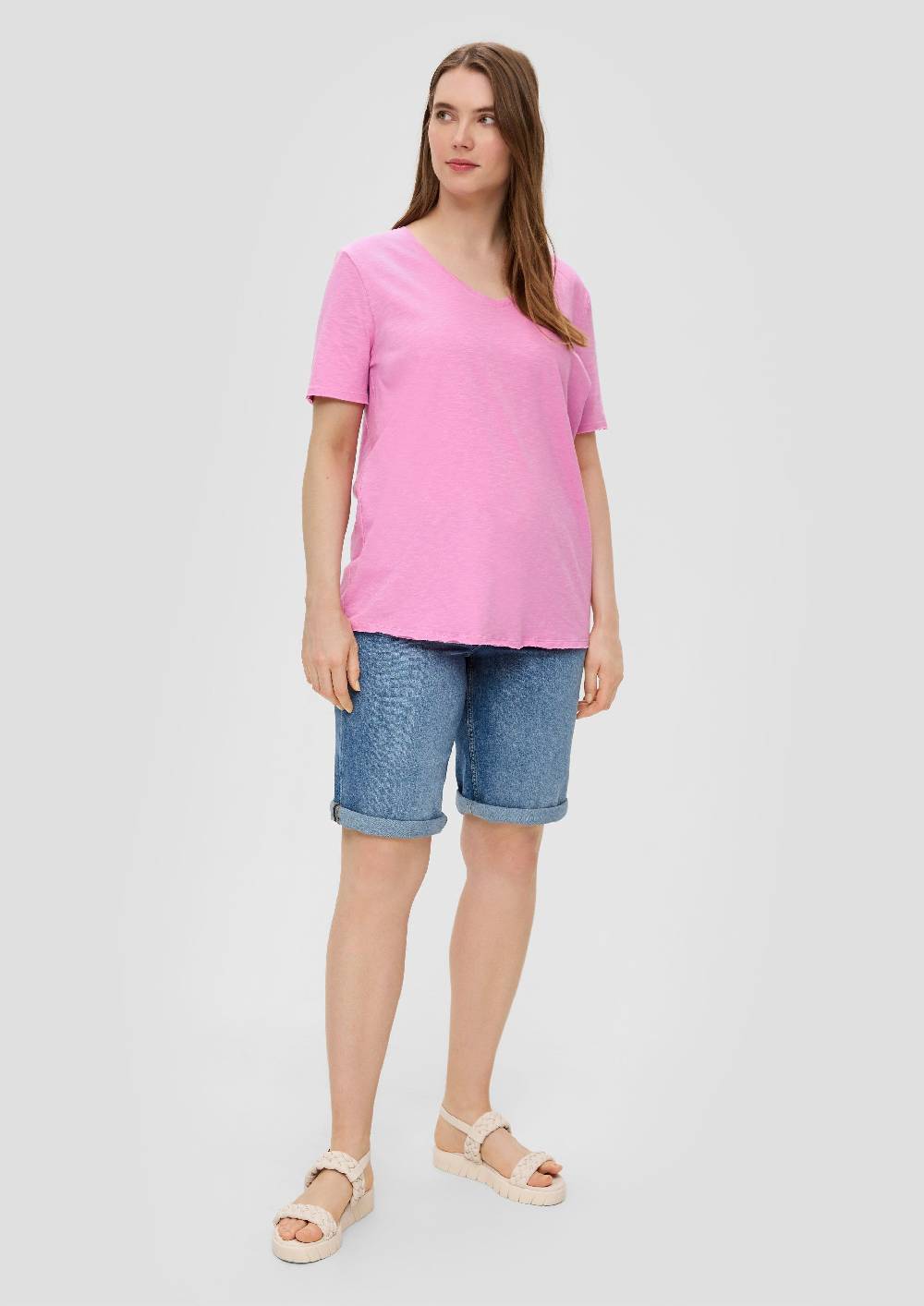 S.Oliver T-Shirt Mit Garment Dye Und Abgerundetem V-Ausschnitt