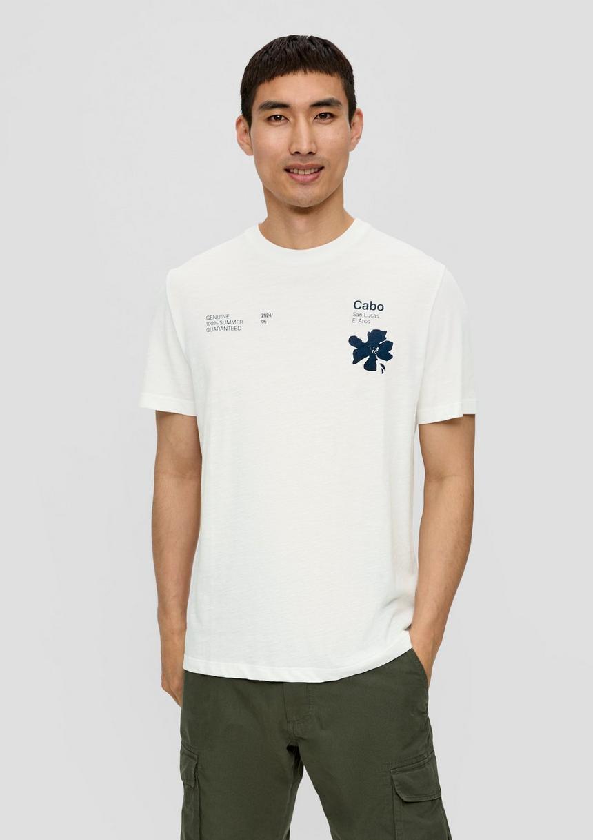 S.Oliver T-Shirt mit Print-Details und Flammgarnstruktur