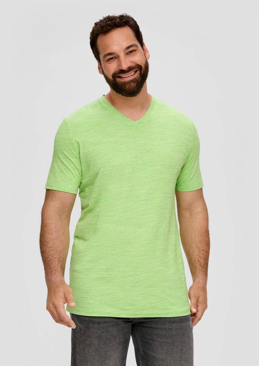 S.Oliver T-Shirt mit V-Ausschnitt und Flammgarnstruktur