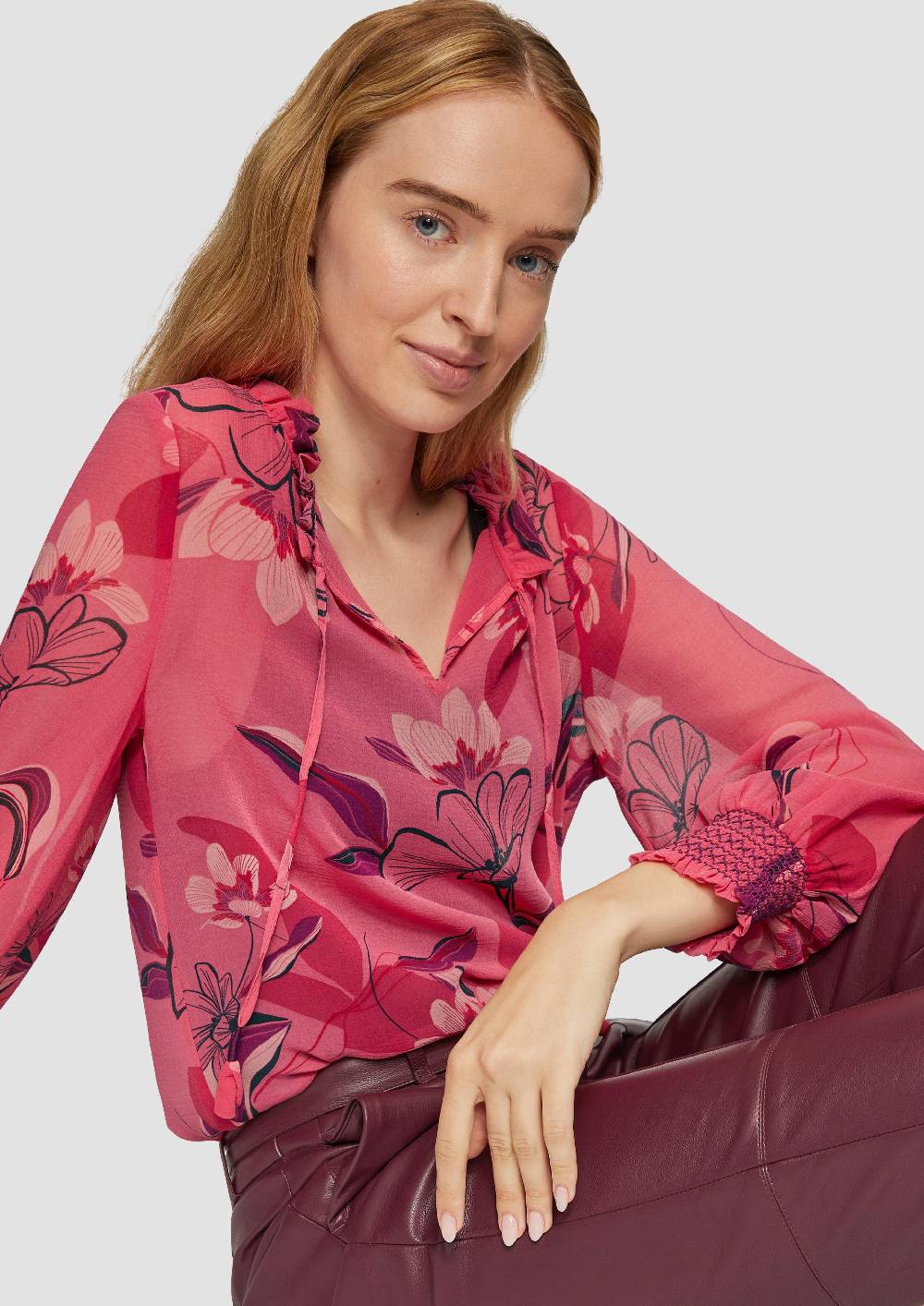 S.Oliver Transparente Chiffon-Bluse Mit Smok-Details