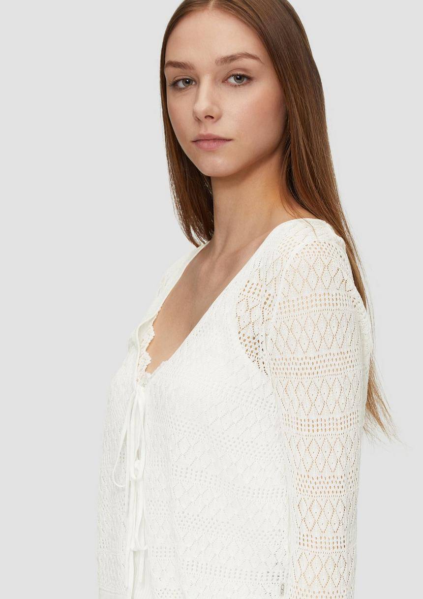 S.Oliver Transparente Feinstrick-Jacke Mit Ajourmuster Und Binde-Details