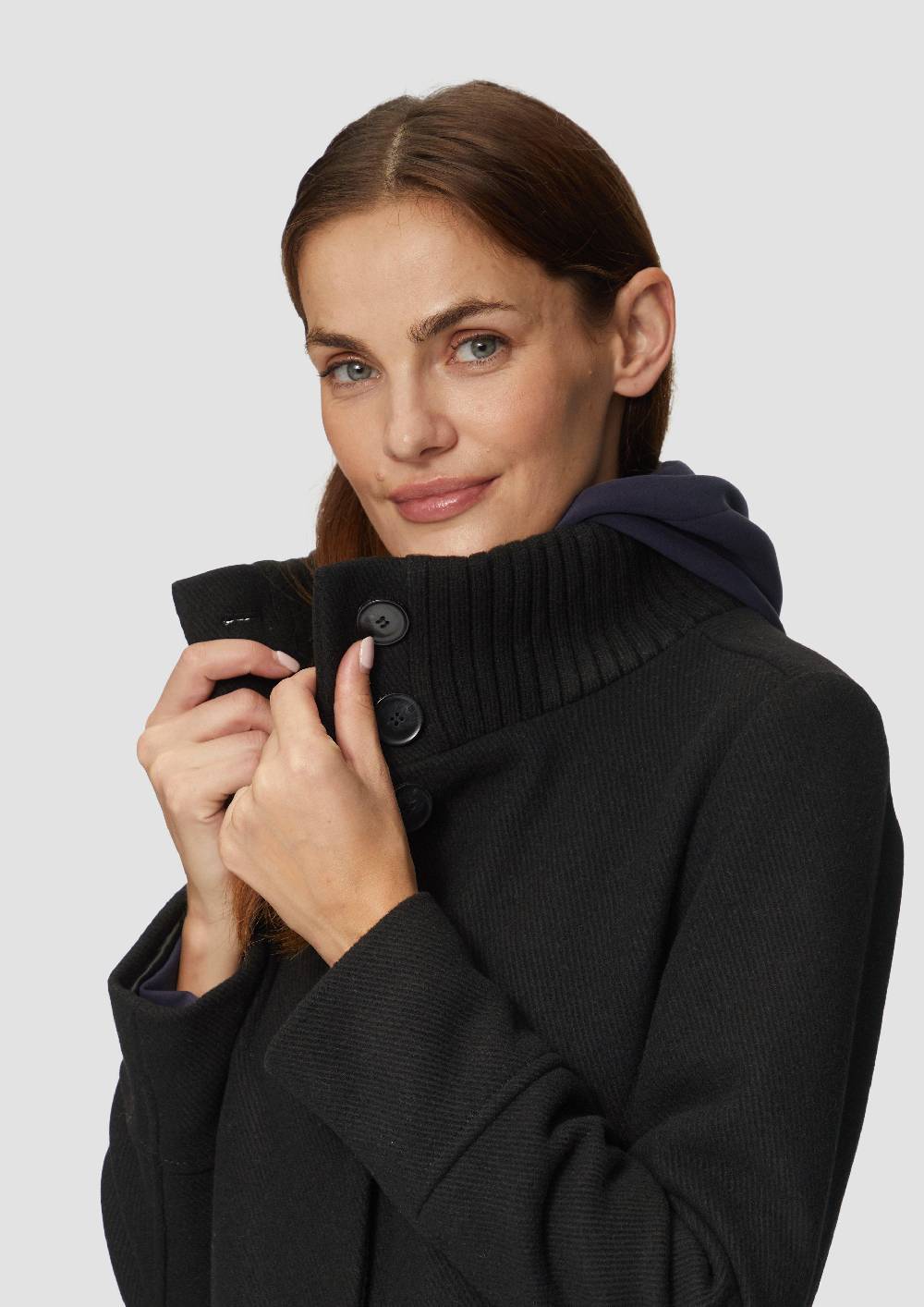 S.Oliver Twillmantel Mit Strick-Stehkragen Und Eingrifftaschen