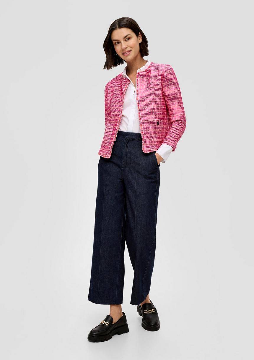 S.Oliver Verkürzte Tweed-Jacke Mit Ausgefranstem Saum