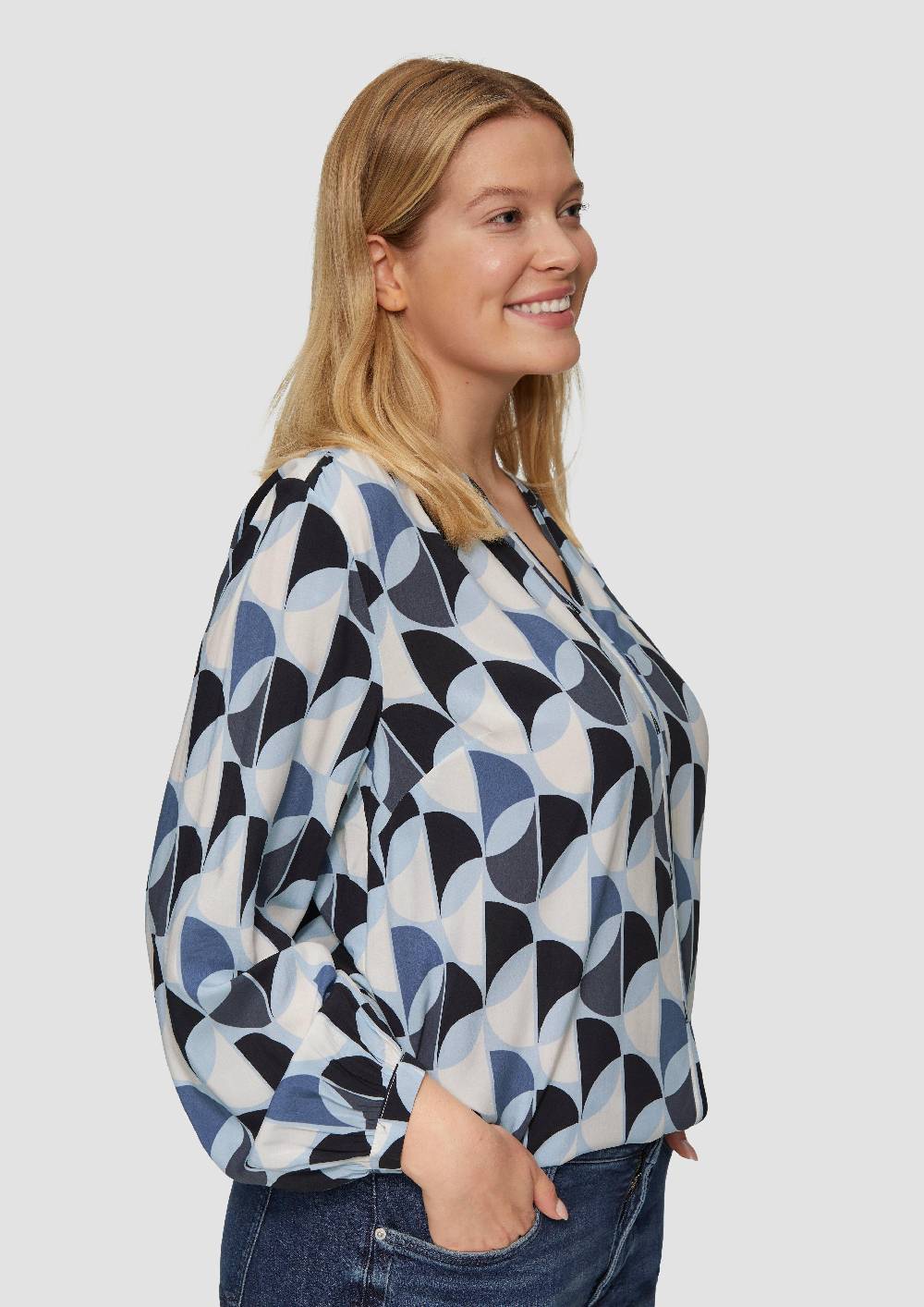 S.Oliver Viskose-Bluse Mit Raffdetails Und All-over-Print