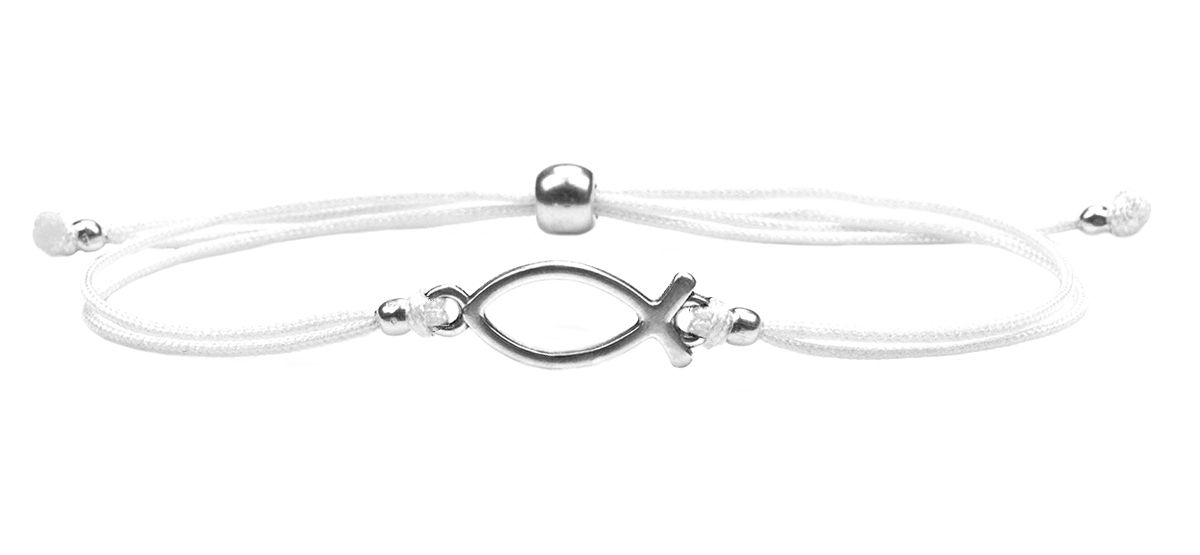 Sadingo Armband weiß für Mädchen (größenverstellbar) Ichthys Fisch