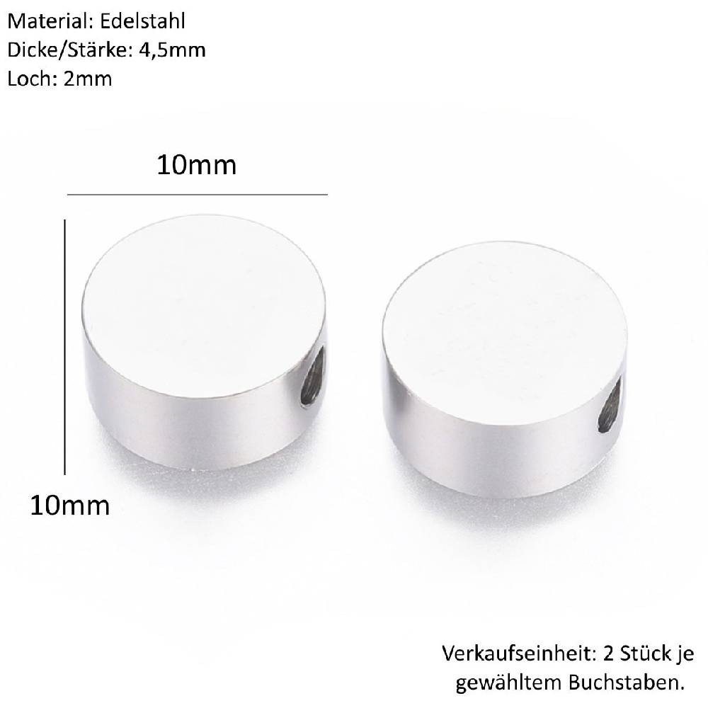 Sadingo Buchstabenperlen Edelstahl 2 Stück 10mm, Buchstabe Wählbar