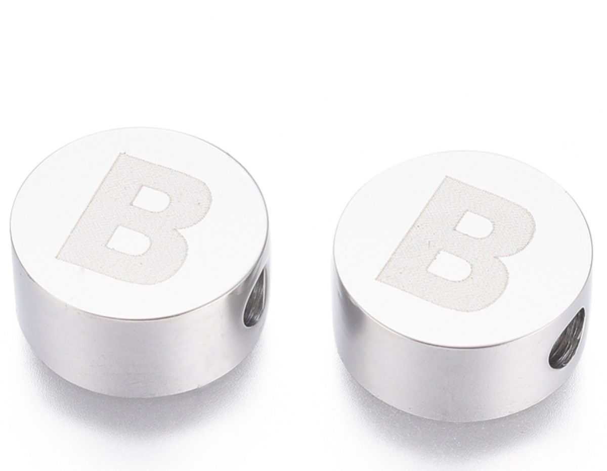 Sadingo Buchstabenperlen Edelstahl 2 Stück 10mm, Buchstabe wählbar