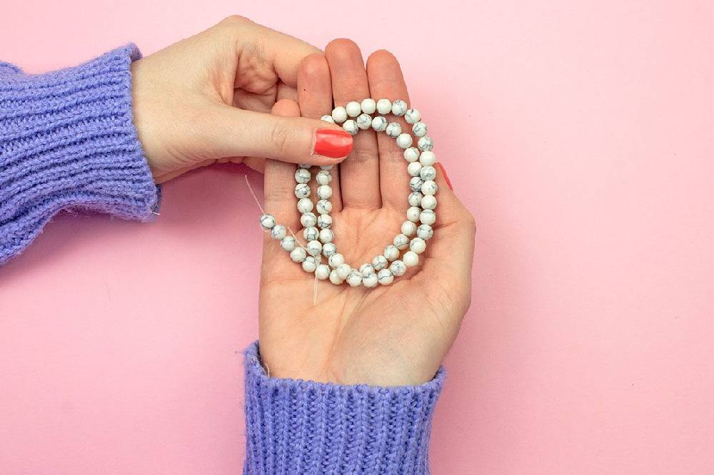 Sadingo Edelsteinperlen Natursteinperlen Marmoriert - 63 Stück - Ø 6 Mm