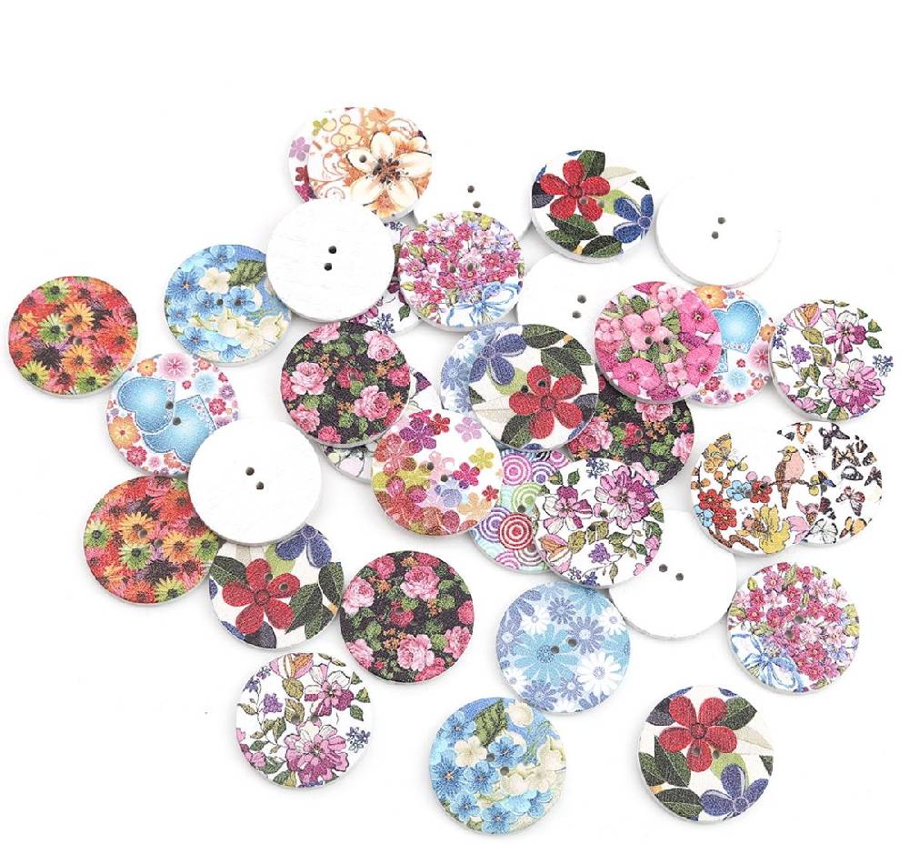 Sadingo Holzknöpfe Blumen Mix - 100 Stück - 25 mm online sichern