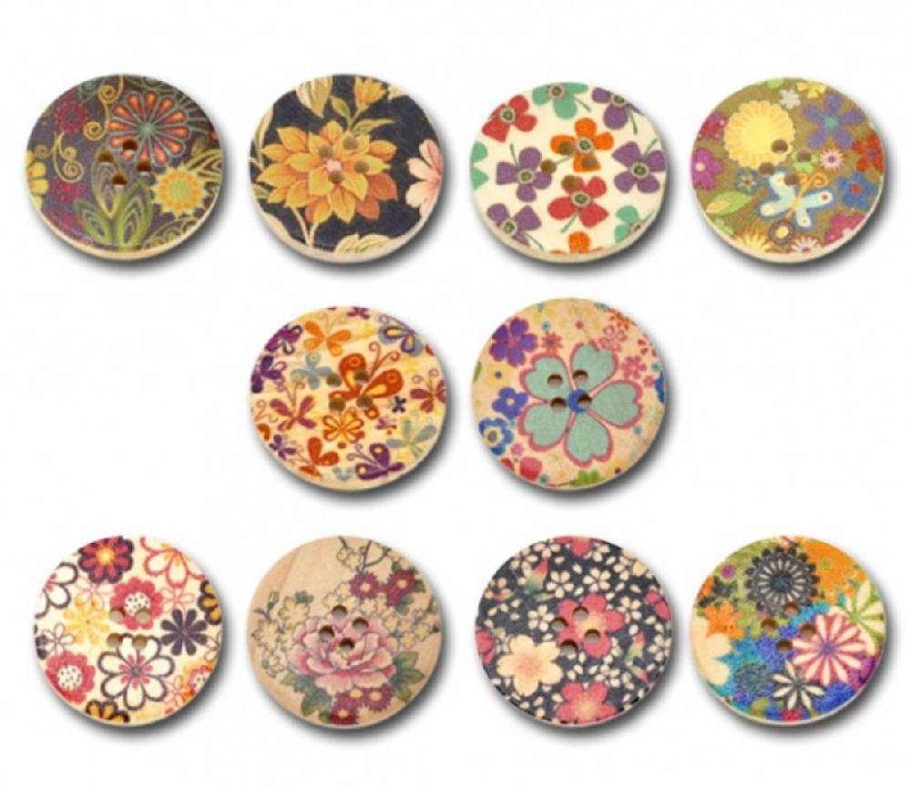 Sadingo Holzknöpfe Blumen Mix | 170 Stk. Verschiedene Größen