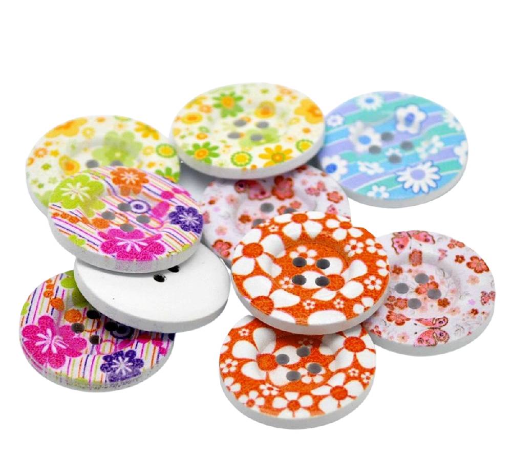 Sadingo Holzknöpfe Blumen Mix | 90 Stk. Verschiedene Größen